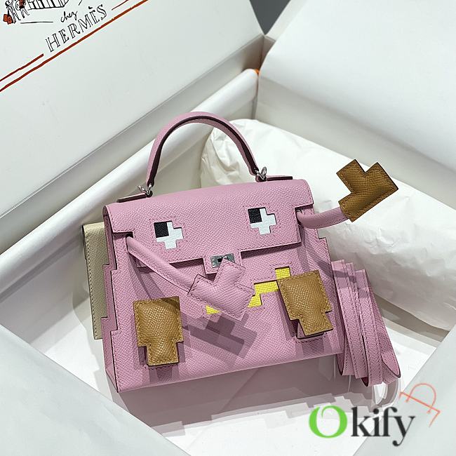 Okify Hermes Kelly Doll Picto Mosaic Bag in pink 18x8x13cm  - 1