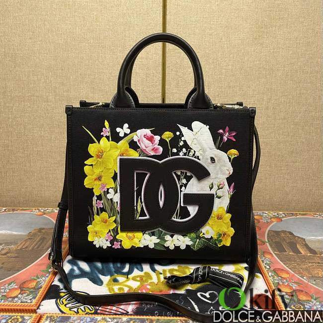 Okify Dolce & Gabbana Rabbit Printed Tote Bag in Black 30x14x26cm - 1