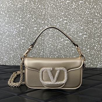 Okify Valentino Garavani Mini Loco calfskin bag with crystals in light gold 19x11x5cm