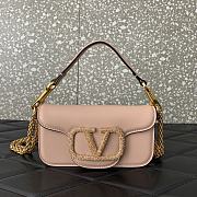 Okify Valentino Garavani Mini Loco calfskin bag with crystals in beige pink 19x11x5cm - 1