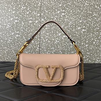 Okify Valentino Garavani Mini Loco calfskin bag with crystals in beige pink 19x11x5cm