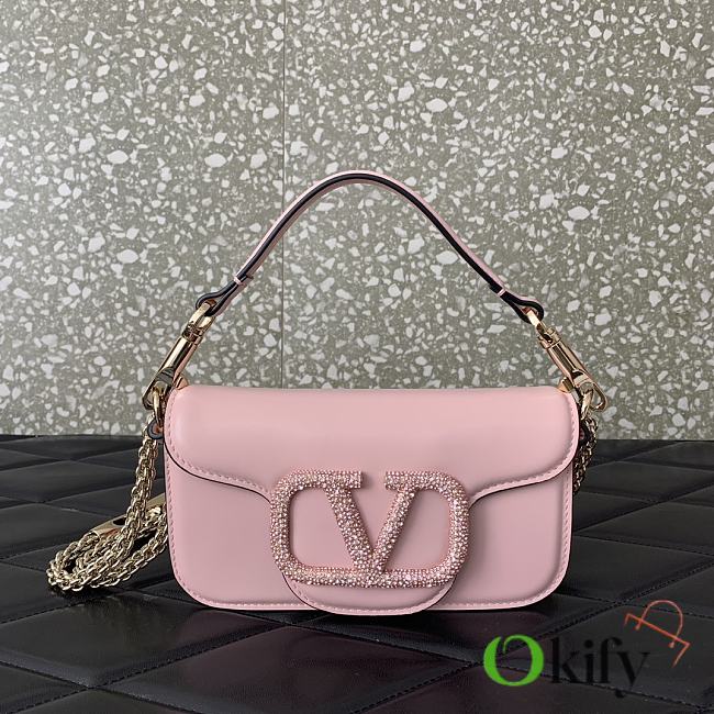 Okify Valentino Garavani Mini Loco calfskin bag with crystals in pink 19x11x5cm - 1