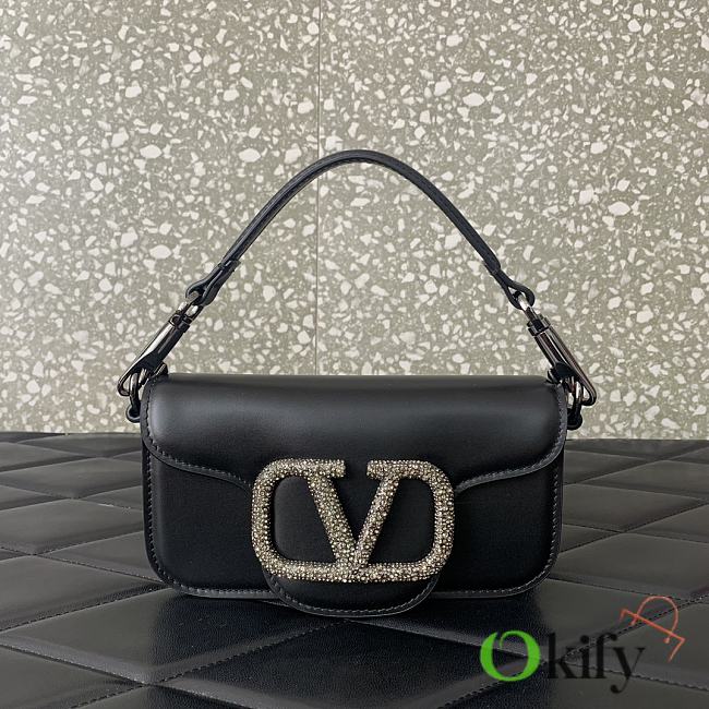 Okify Valentino Garavani Mini Loco calfskin bag with crystals in black 19x11x5cm - 1