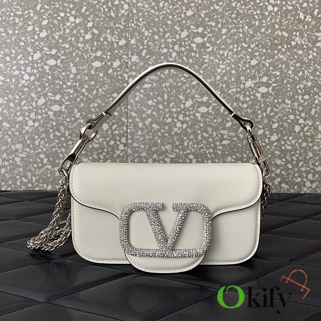 Okify Valentino Garavani Mini Loco calfskin bag with crystals in white 19x11x5cm - 1