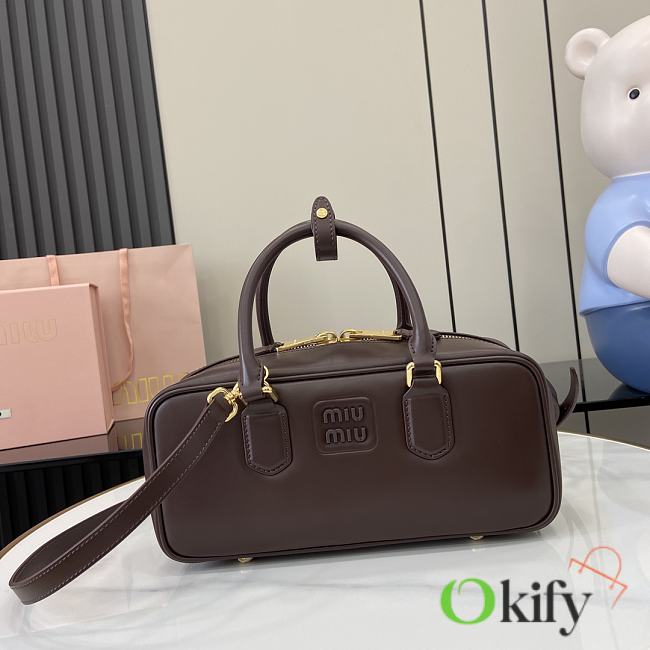 Okify MiuMiu Medium Arcadie Leather Bag in Dark Brown 27x12x9cm - 1