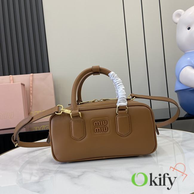 Okify MiuMiu Small Arcadie Leather Bag in Light Brown 22x10.5x7.5cm - 1