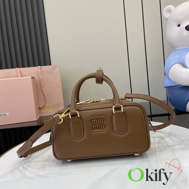 Okify MiuMiu Small Arcadie Leather Bag in Brown 22x10.5x7.5cm - 1