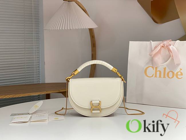 Okify Chloe Marcie Chain Flap Leather Bag in white 22.5x15.5x7cm - 1