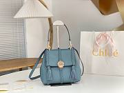 Okify Chloe Small Penelope soft shoulder bag in blue grained leather 25x20x10cm - 1