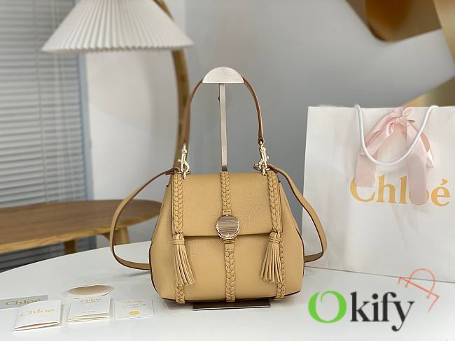 Okify Chloe Small Penelope soft shoulder bag in milk tea grained leather 25x20x10cm - 1