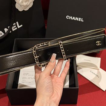 Okify Chanel Black Gold Zipper Belt 48mm