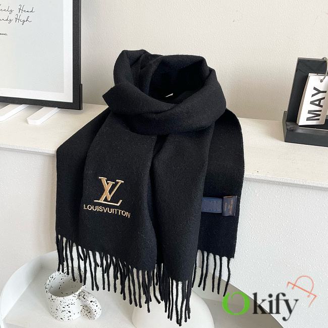 Okify Louis Vuitton black cashmere scarf 180x32cm 18970 - 1