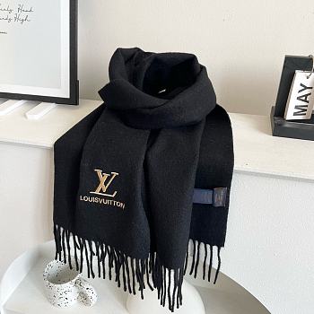 Okify Louis Vuitton black cashmere scarf 180x32cm 18970