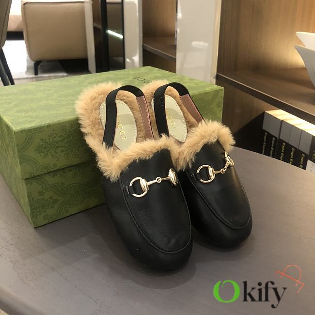 Okify Gucci Princetown Faux Fur Loafers for kids in black EU24-35 - 1