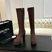 Okify Chanel Stretch Suede Calfskin Dark Brown High Boots EU35-41 - 5