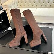 Okify Chanel Stretch Suede Calfskin Dark Brown High Boots EU35-41 - 4