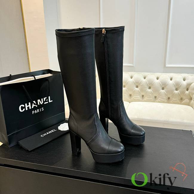 Okify Chanel Black Sheepskin High Boots EU35-41 - 1