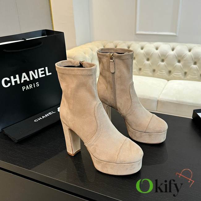 Okify Chanel Stretch Suede Calfskin Beige Low Boots EU35-41 - 1