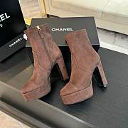 Okify Chanel Stretch Suede Calfskin Dark Brown Low Boots EU35-41 - 4