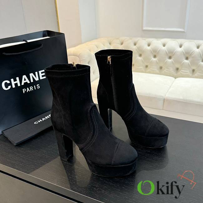 Okify Chanel Stretch Suede Calfskin Black Low Boots EU35-41 - 1