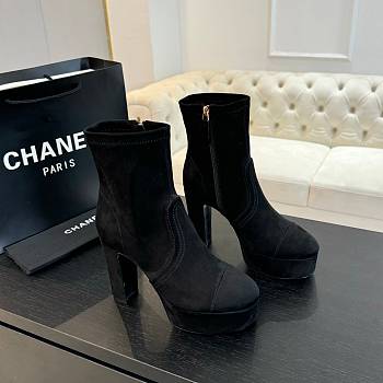 Okify Chanel Stretch Suede Calfskin Black Low Boots EU35-41