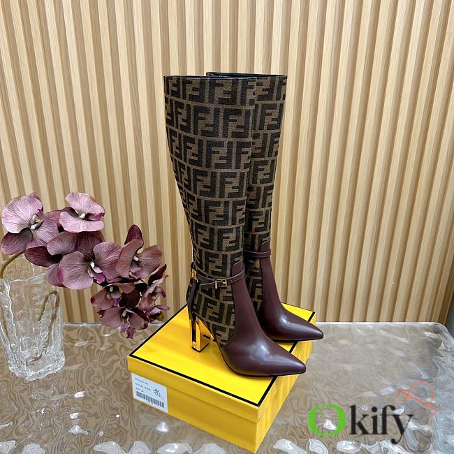 Okify Fendi hollow thick heel high boots in red EU35-42 - 1