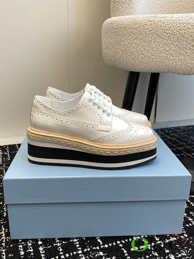 Okify Prada thick sole white brogue platform shoes EU35-40 - 1