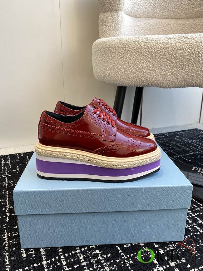 Okify Prada thick sole red brogue platform shoes EU35-40 - 1