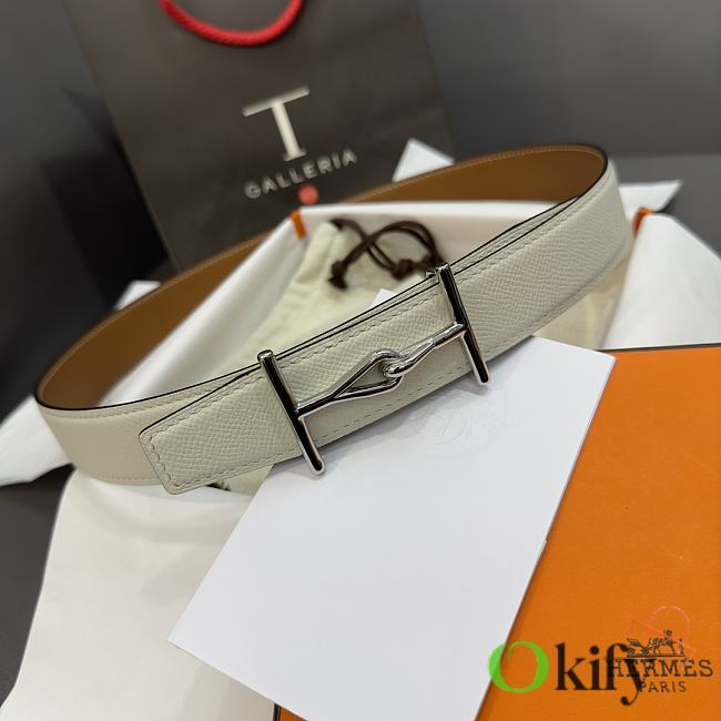 Okify Hermes Jumbo Belt Buckle and Reversible Leather Strap in white 32mm 19121 - 1