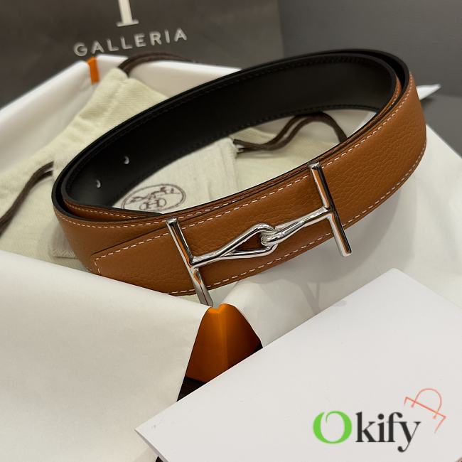 Okify Hermes Jumbo Belt Buckle and Reversible Leather Strap in black 32mm 19122 - 1