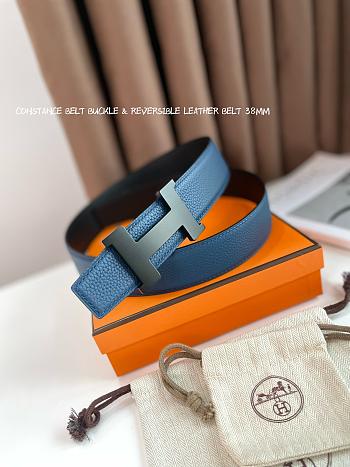 Okify Hermes Constance Belt Buckle and Reversible Black and Blue Leather Strap 38mm 19127