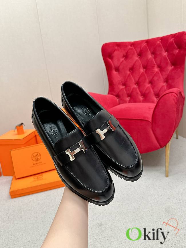 Okify Hermes Full Black Faubourg Loafers EU35-41 - 1