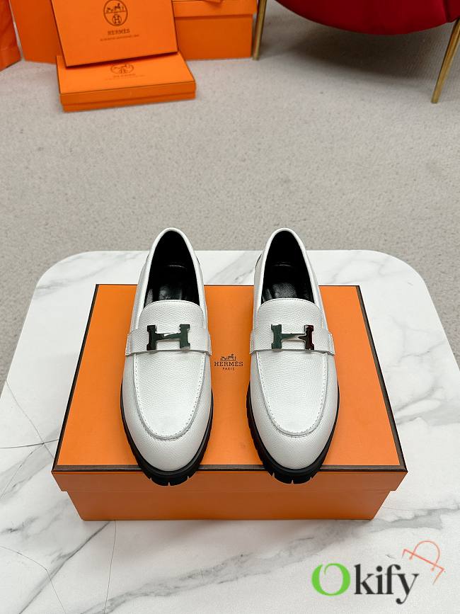 Okify Hermes White Faubourg Loafers EU35-41 - 1