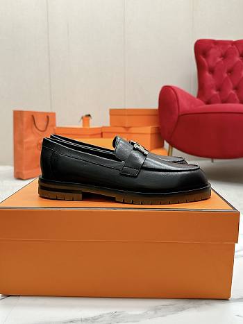 Okify Hermes Black Faubourg Loafers with brown sole EU35-41