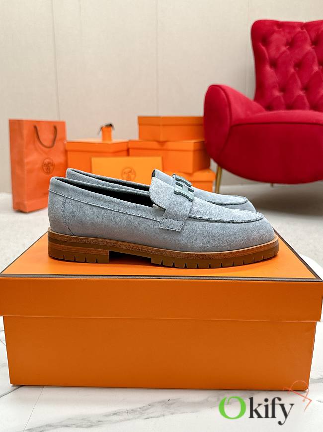 Okify Hermes Blue Faubourg Loafers EU35-41 - 1