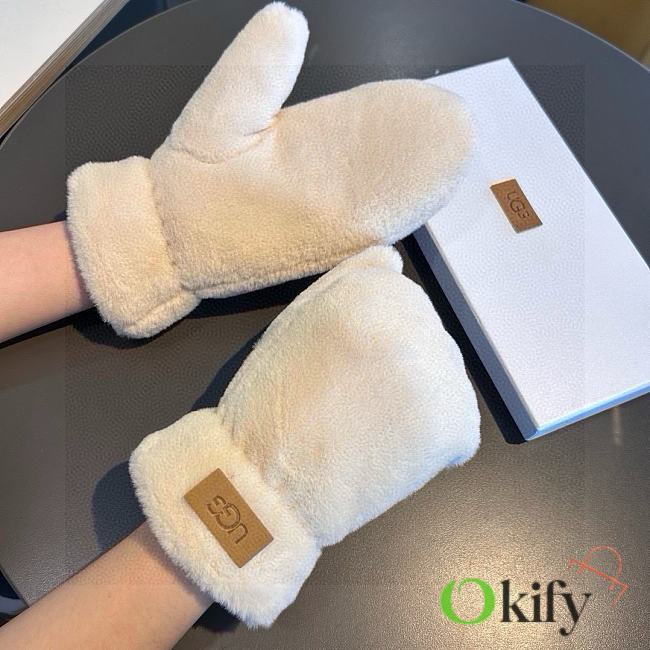 Okify UGG White Rabbit Fur Wool Gloves - 1