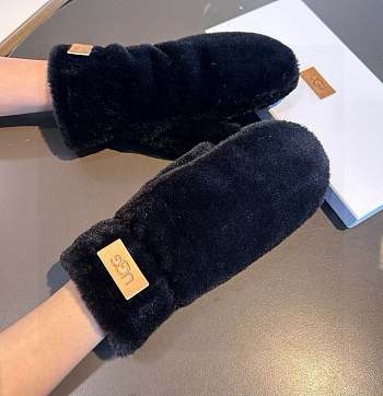 Okify UGG Black Rabbit Fur Wool Gloves