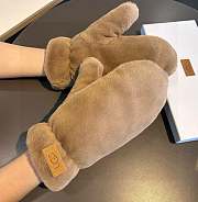 Okify UGG Brown Rabbit Fur Wool Gloves - 1