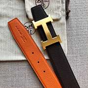 Okify Hermes H Belt Buckle and Reversible Leather Strap in brick and black 38mm 19150 - 2