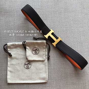 Okify Hermes H Belt Buckle and Reversible Leather Strap in brick and black 38mm 19150