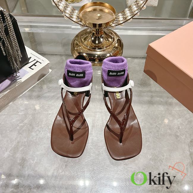 Okify MiuMiu Thick Heel Flip Flops Sandals in brown EU34-41 - 1