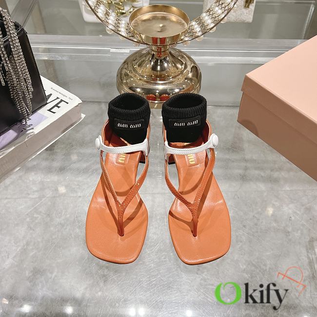 Okify MiuMiu Thick Heel Flip Flops Sandals in orange EU34-41 - 1