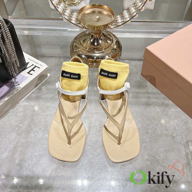 Okify MiuMiu Thick Heel Flip Flops Sandals in beige EU34-41 - 1