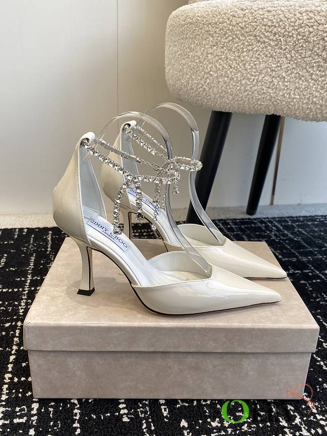 Okify Jimmy Choo strap rhinestone chain heels in white EU35-42  - 1