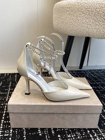 Okify Jimmy Choo strap rhinestone chain heels in white EU35-42 