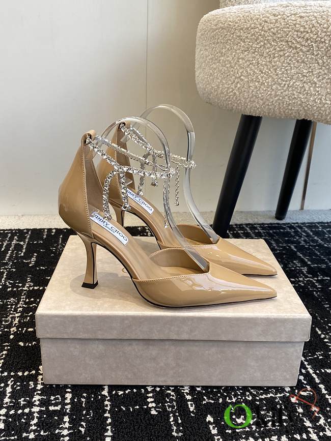 Okify Jimmy Choo strap rhinestone chain heels in beige EU35-42  - 1