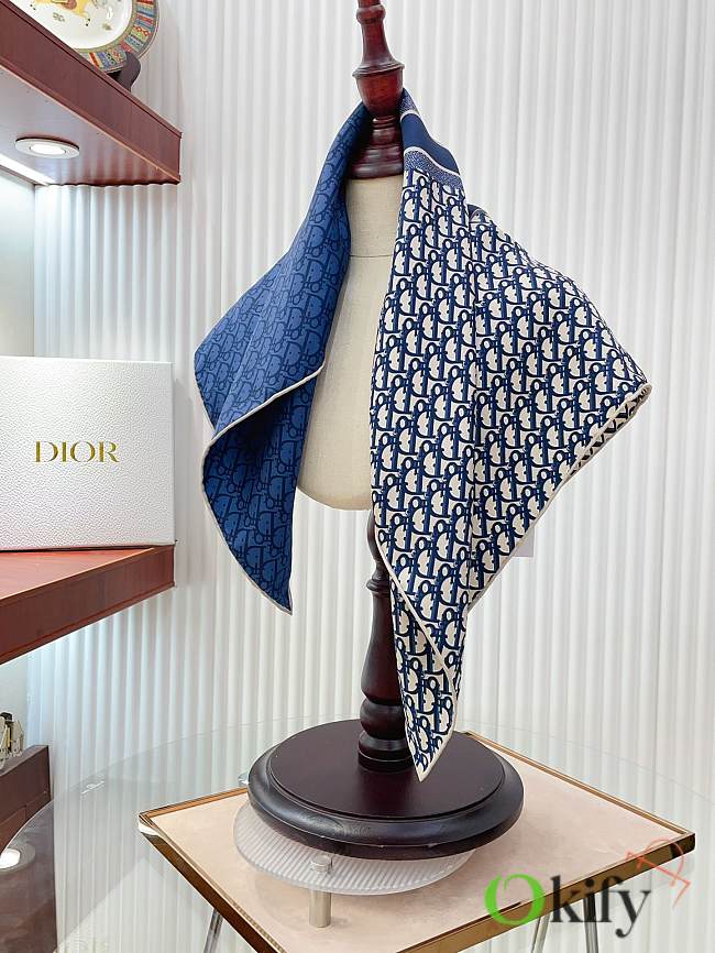 Okify Dior blue twill silk square scarf 70x70cm - 1