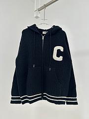 Okify Celine navy blue embroidered knitted hooded jacket SML - 1