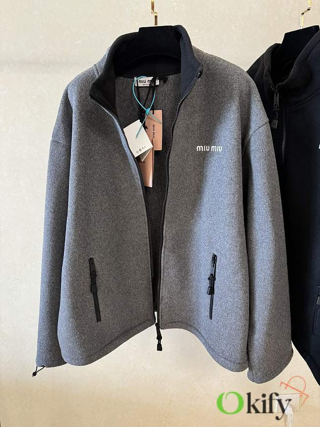 Okify MiuMiu Grey Gray Fleece Stand Collar Jacket SML  - 1