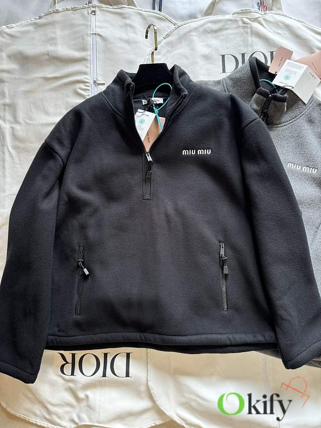 Okify MiuMiu Black Fleece Stand Collar Jacket SML  - 1